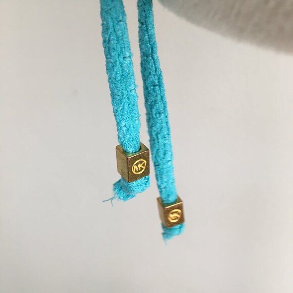 MICHAEL KORS Turquoise Blue Textured Gold Logo Hardware Drawstring Waist Shirt - Picture 8 of 11